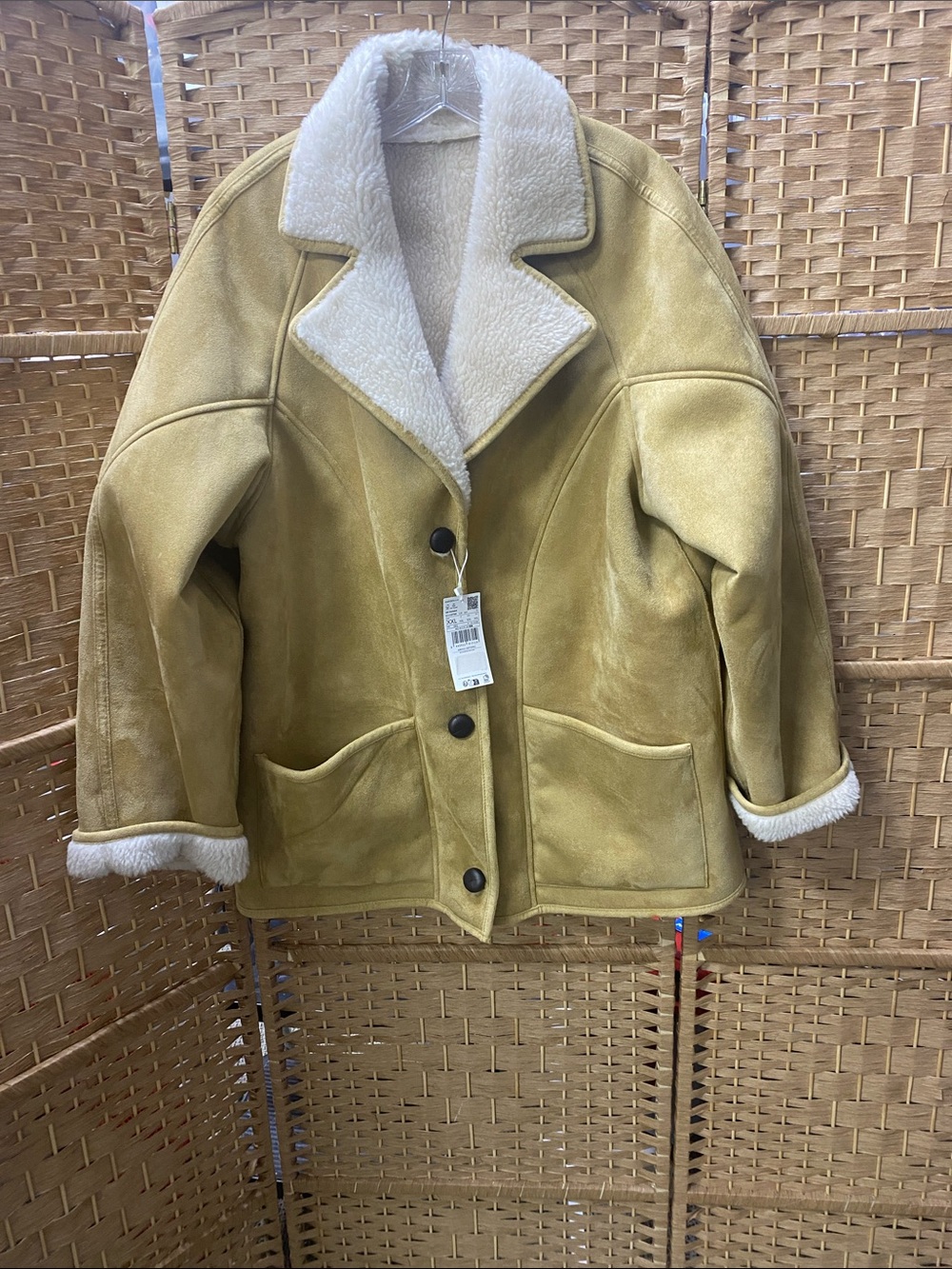 Mango Teddy Shearling Jacket in Mustard